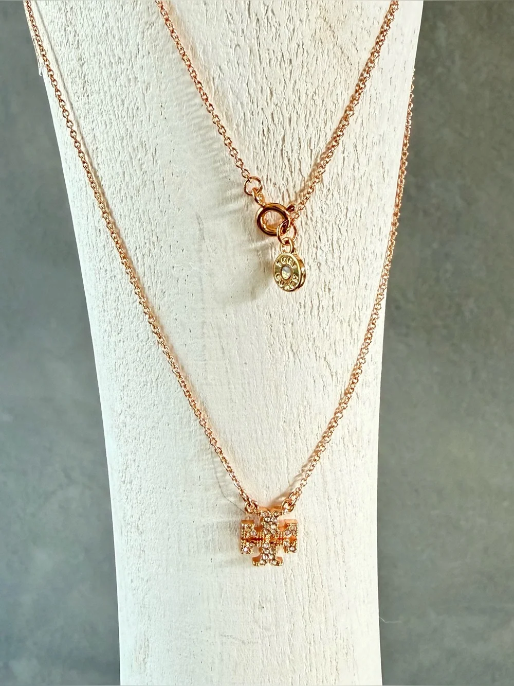 Tory Burch Rose Gold Crystal Cross Pendant Necklace